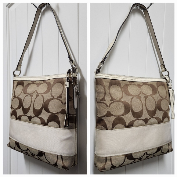 COACH Signature Brown/tan Jacquard Canvas and Patent Leather Zip Tote - Picture 4 of 16